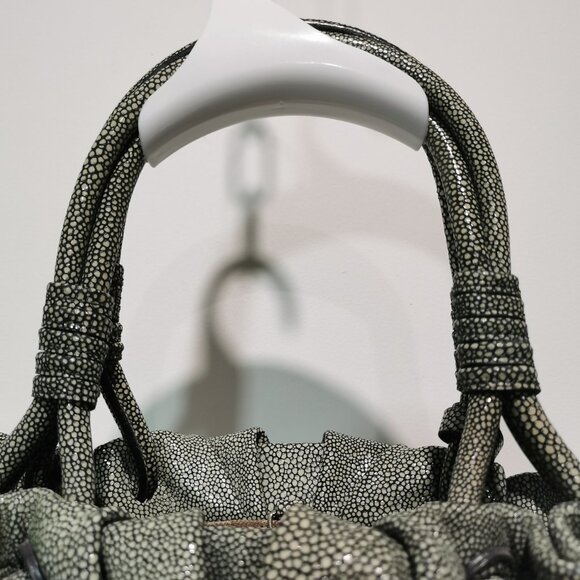 Olive/Cream/Silver Stingray Calfskin Satchel EUC #266 - Picture 5 of 15